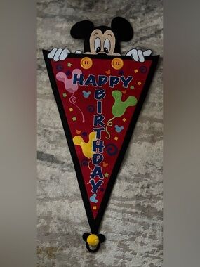 Disney Mickey Mouse Embroidered Felt Happy Birthday Peeking Pennant.